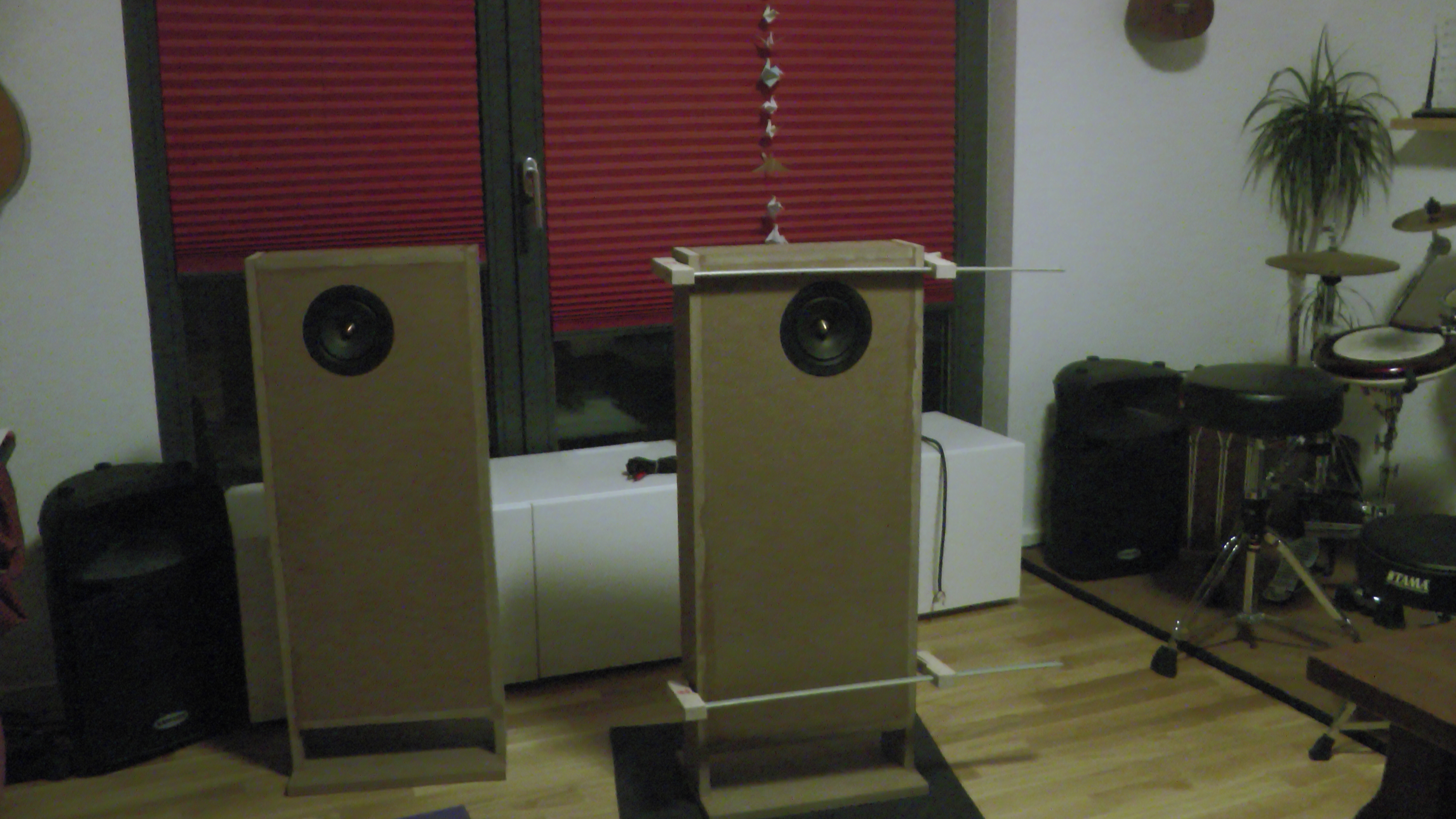 Waiting for the glue to dry after sealing the second speaker cabinet